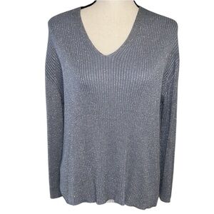White Stag Blue Sparkly Silver V-Neck Sweater Women’s Size Large